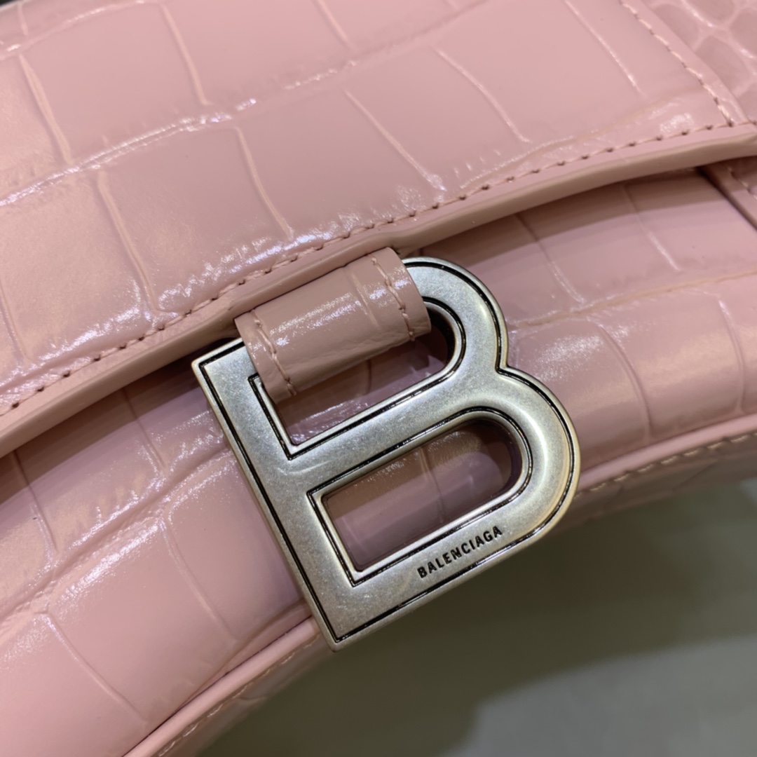 Balenciaga Big Hourglass Wallet With Chain Crocodile Embossed Shoulder Bag Light Pink